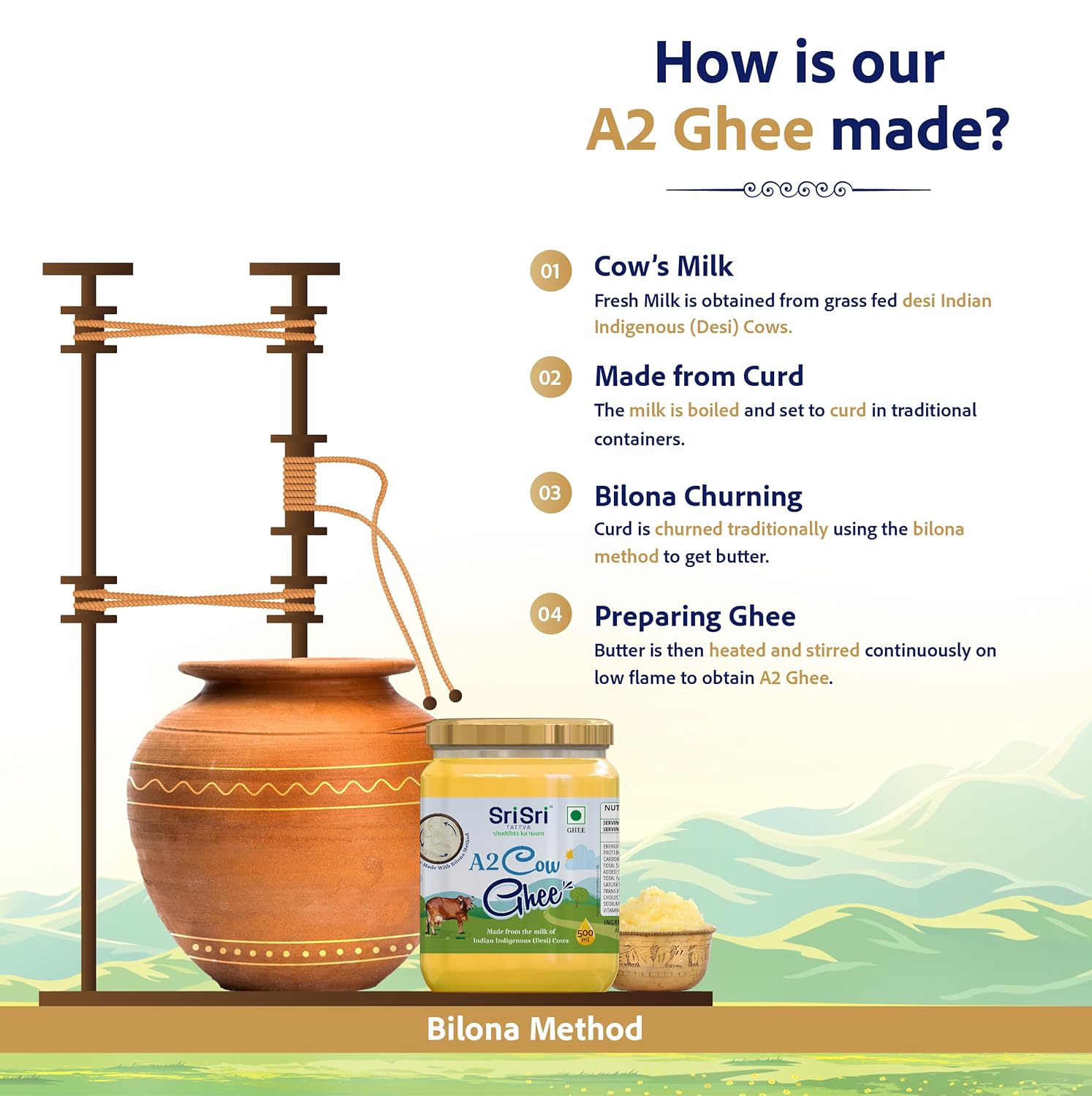 Sri Sri Tattva shuddhta ka naam - A2 Ghee 500 ml - A2 Desi Ghee for Better Digestion and Immunity