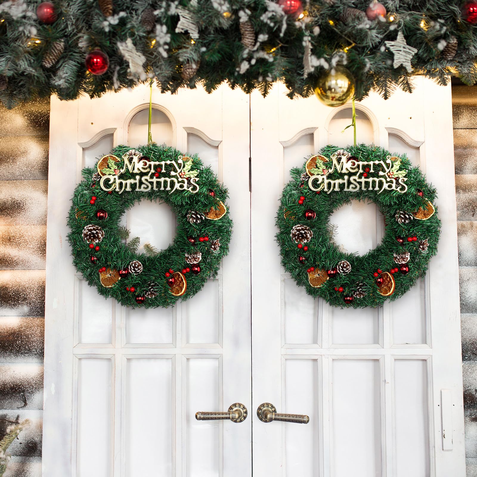 Hotop Künstlicher Weihnachtskranz für Haustür, grüner Bauernhaus-Kranz, DIY, künstliche einfarbige Kränze zum Dekorieren von Fenstern, Zimmern, Weihnachtsfeiern, Dekoration, 30,5 cm, 35,6 cm, 4 Stück