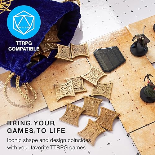 Miniatura 2 de Stratagem King's Coffers - 50 monedas de fantasía doradas, moneda RPG de mesa de metal real con bolsa de terciopelo, accesorios para juegos de mesa