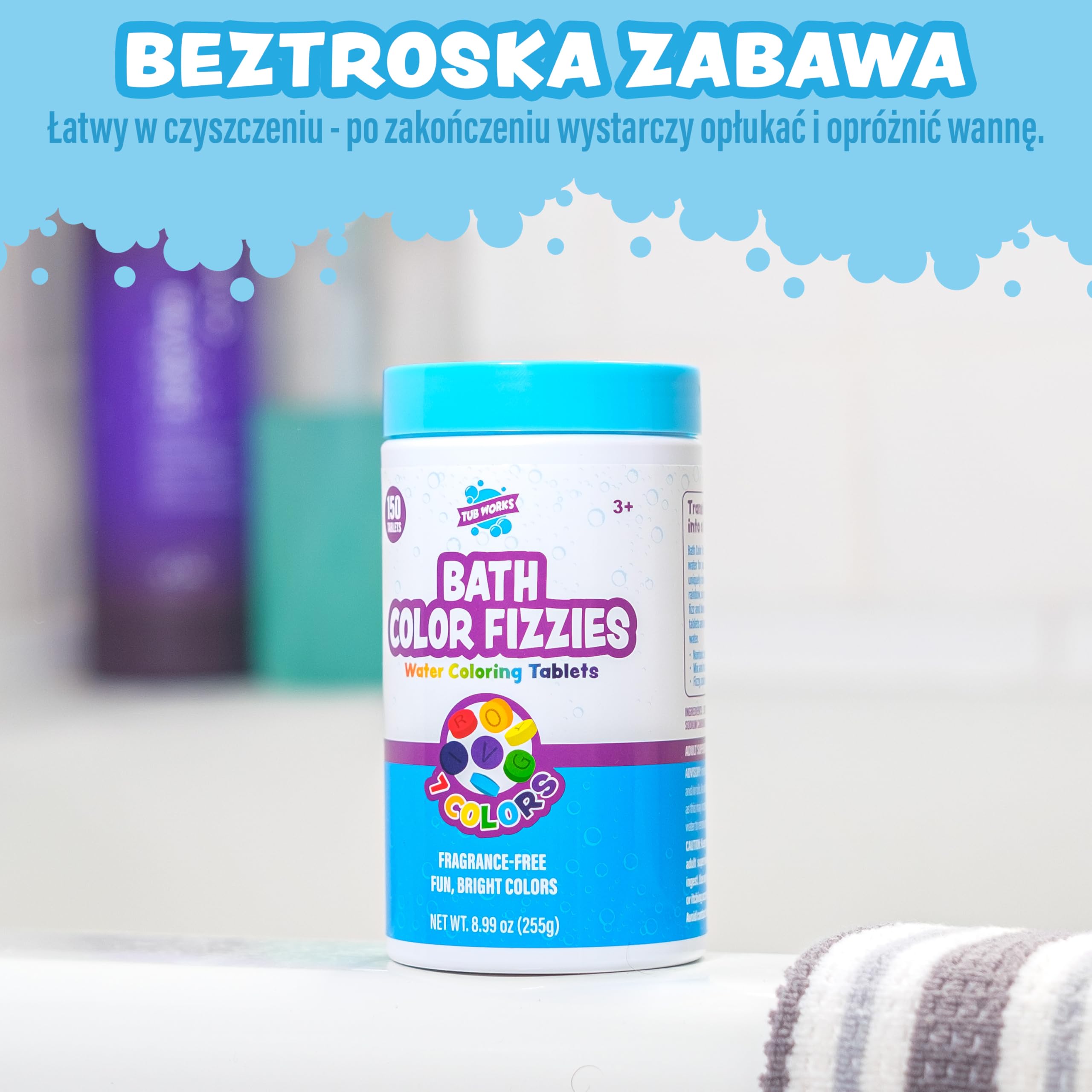 Tub Works® Kolorowe Pastylki do Kąpieli 150 szt | Nietoksyczne & Bezzapachowe | Kolorowe Tabletki do Kąpieli dla Dzieci | Twórz Kolory Podczas Kąpieli | Pastylki Do Wody w 7 Kolorach | Kule Do Kąpieli