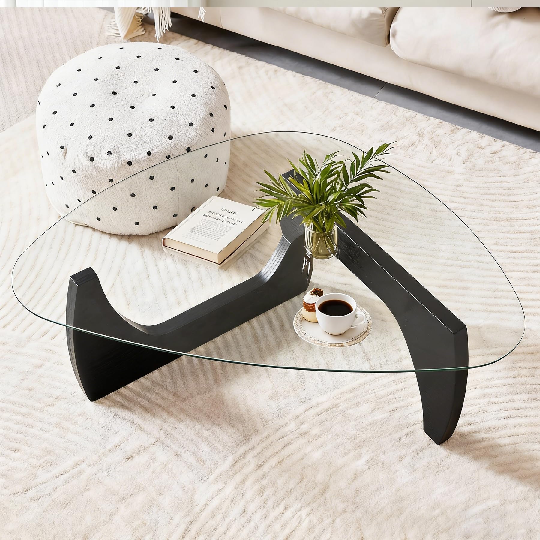 Modern Glass Coffee Table for Living Room, 35.4in Mid Century Coffee Table, Small Coffee Tables, Suitable for Bedroom Living Room Reception Office Tables, Black Transparent