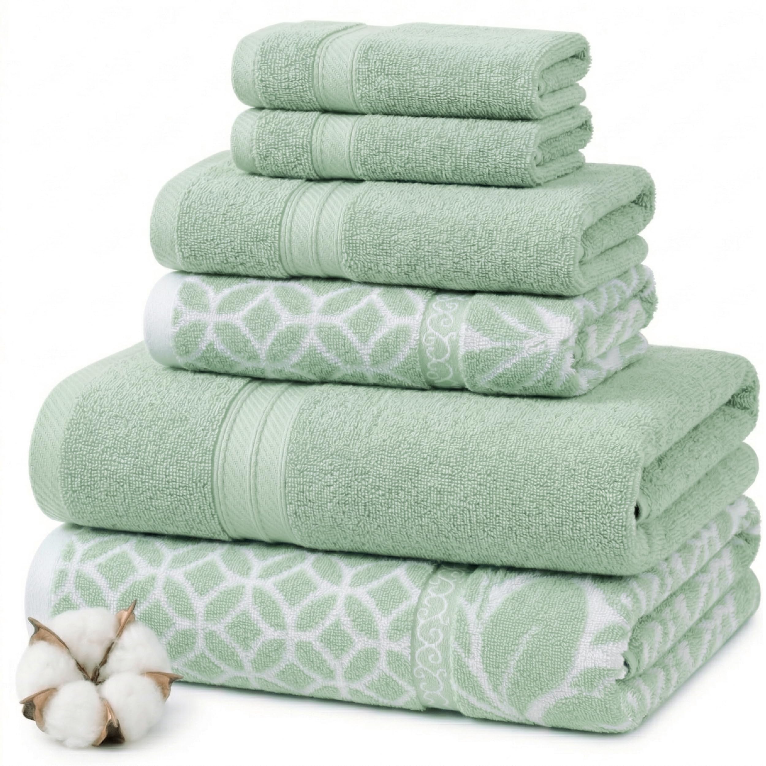Modern Threads Botanical Vine 6-Piece 100 Cotton Towel Set Reversible Yarn Dyed Jacquard Includes 2 Bath Towels 2