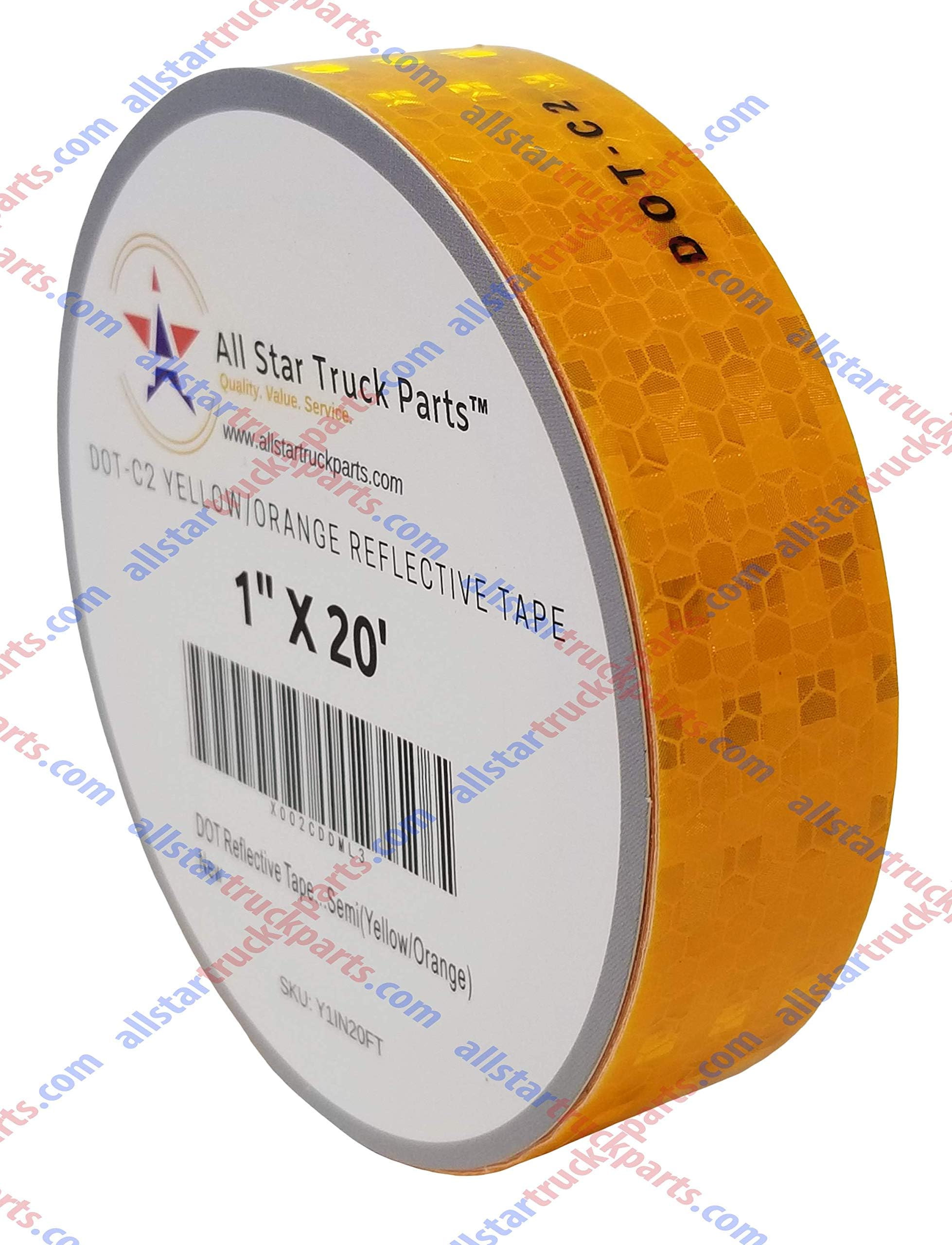 All Star Truck Parts DOT-C2 Reflective Tape, Yellow/Orange Safety Warning Hazard Caution Conspiciuity Tape For School Bus Trailer Boat Semi Motorcycle Bike and Helmet Waterproof 1 IN x 20 FT RT-Y