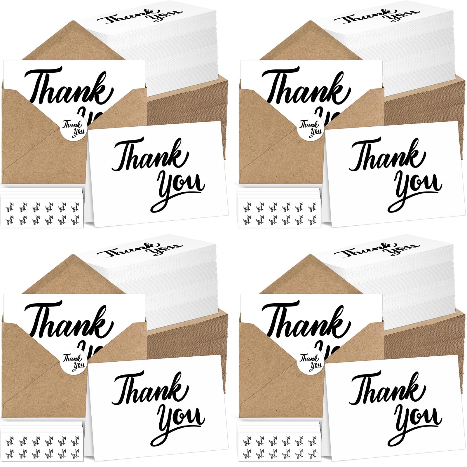 Tarjetas de agradecimiento con sobres Kraft (negro)