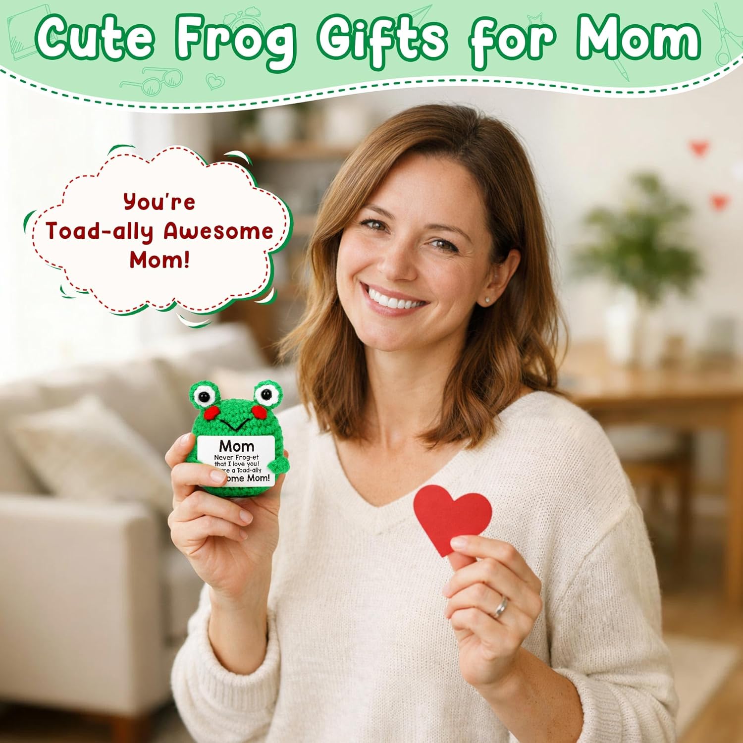 LEJIAJINW Mother Gifts for Mom Mothers Day, Mom Birthday Gift from Daughter/Son, Mother-in-Law Gifts Mother's Day Mama Mommy Grandma Easter Basket Stuffers for Women Cute Handmade Crochet Frog Decor - Image 4