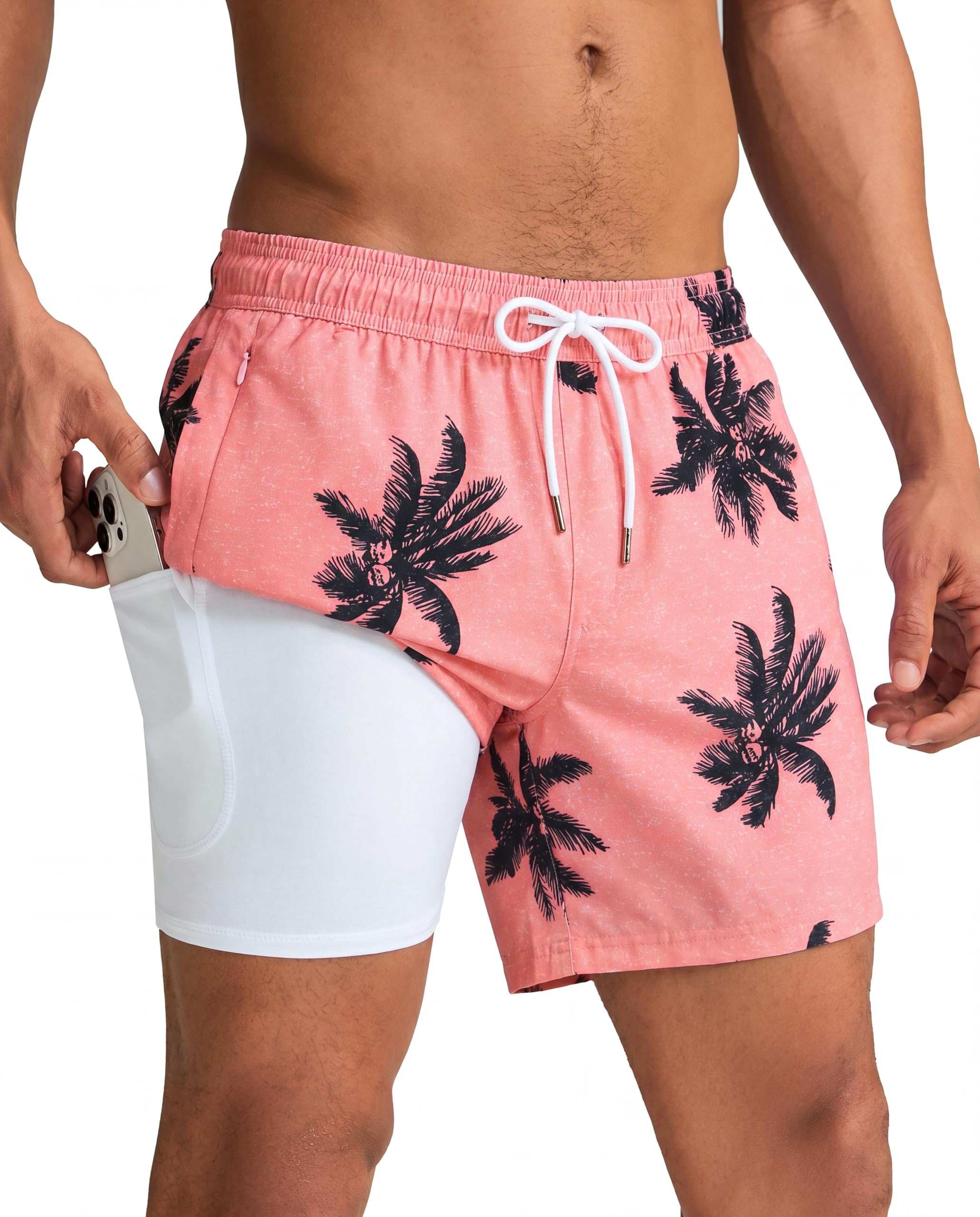 maamgic Mens Swim Trunks with Compression Liner 5 Inch Quick Dry for Beach