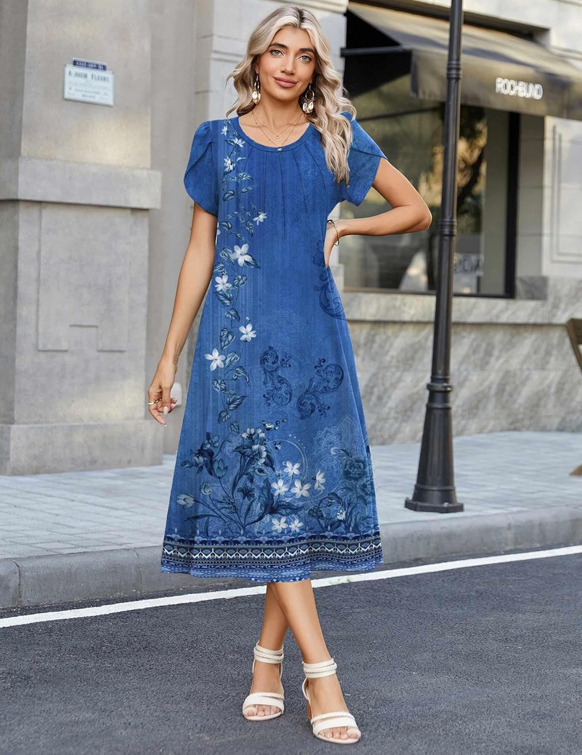 Zeagoo Womens Casual Summer Dress 2026 Petal Short Sleeve Dresses with Pleats Midi A Line Flowy Dress Boho Sundress - Image 2