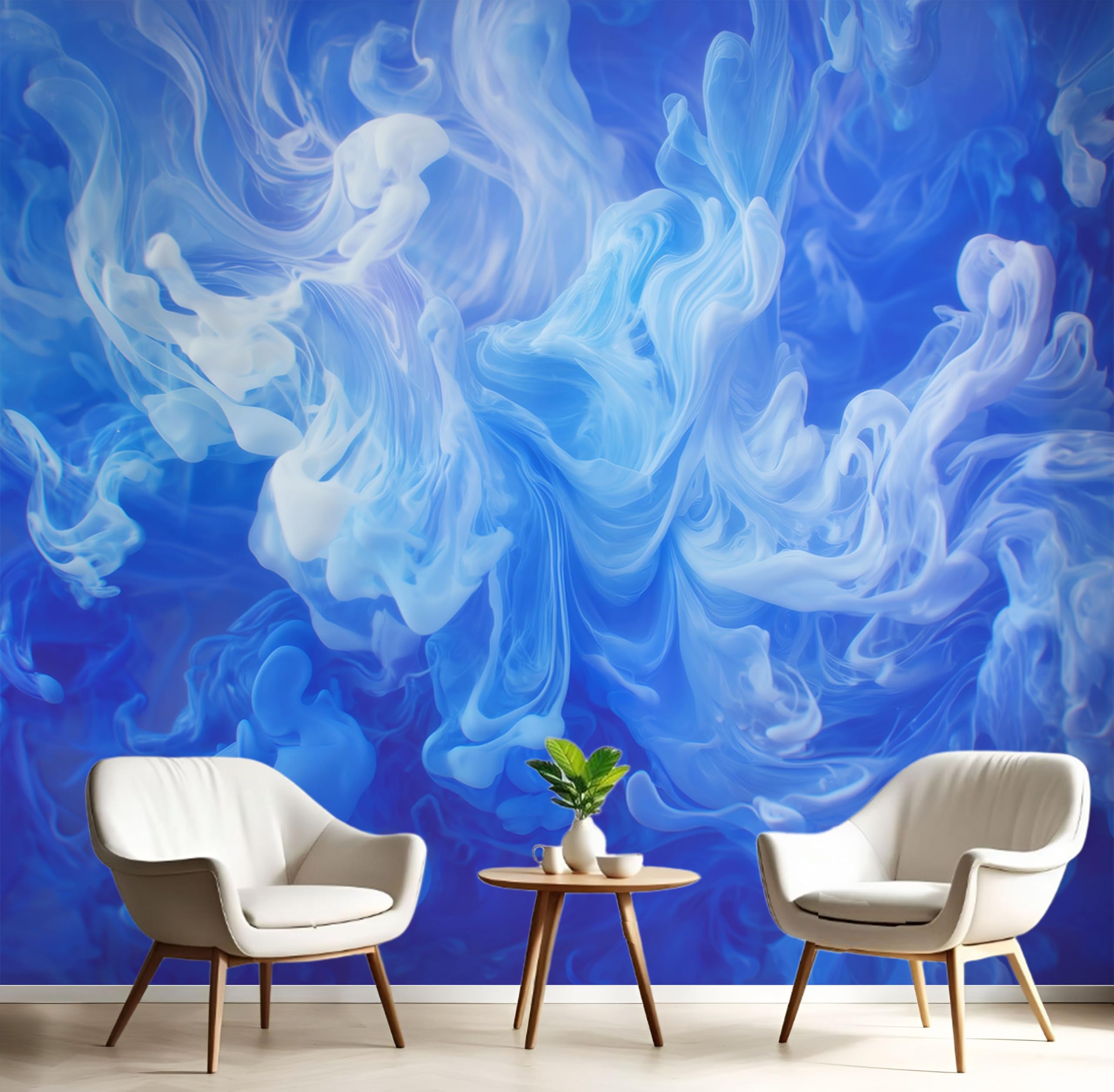 Papier peint 3D bleu royal abstrait pour sublimer le mur d'un salon moderne