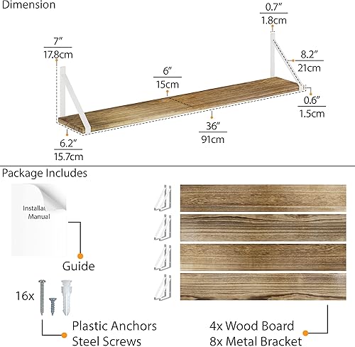 Miniatura 3 de Wallniture Bora - Estantes flotantes de 36 pulgadas de largo, estantes de pared rústicos para sala de estar, cocina, baño, oficina, estantería de