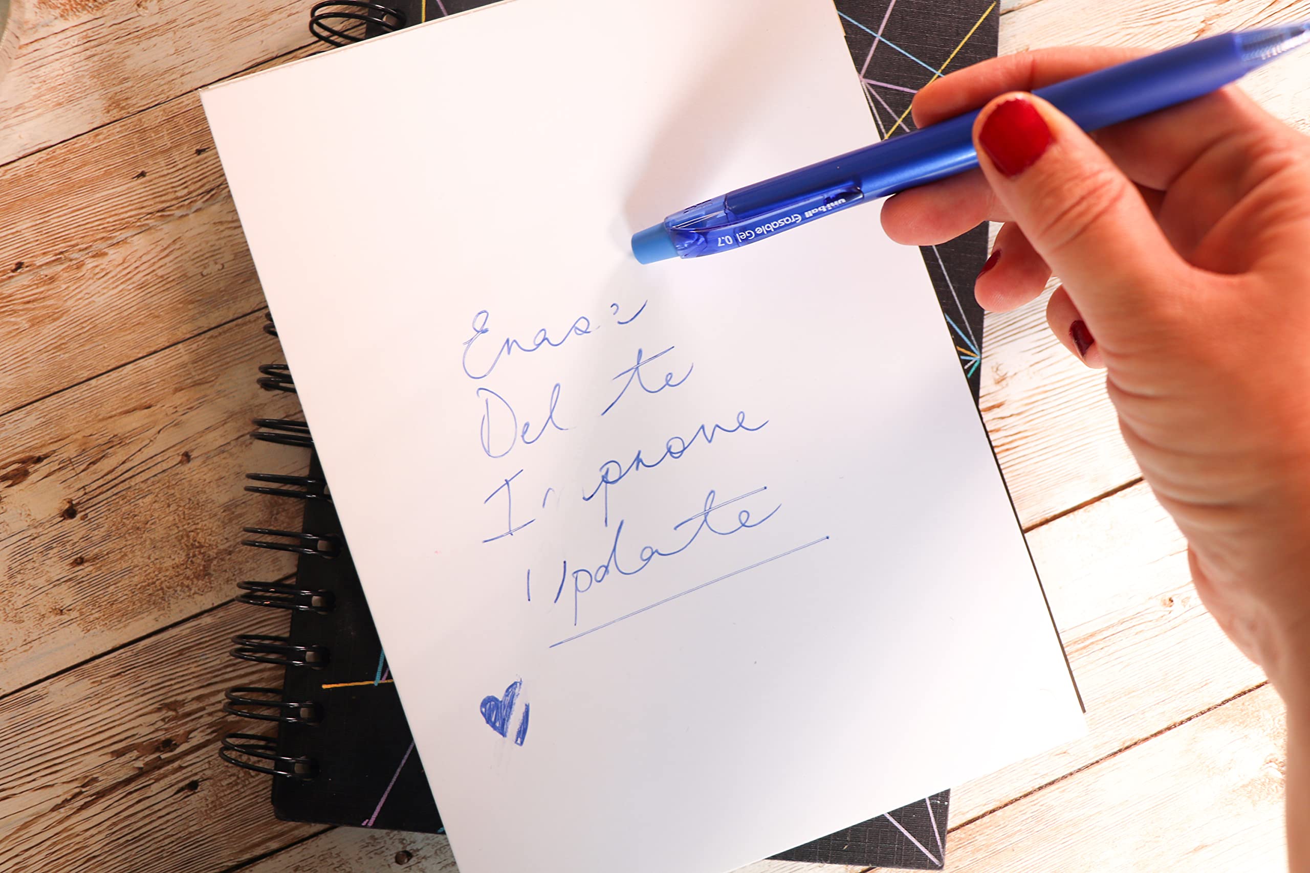 uni-ball UF-222-07 Erasable Blue Ballpoint Gel Ink Pens (3 pack), 0.7mm Tip, Erase Ink by Rubbing out with Eraser - Image 3