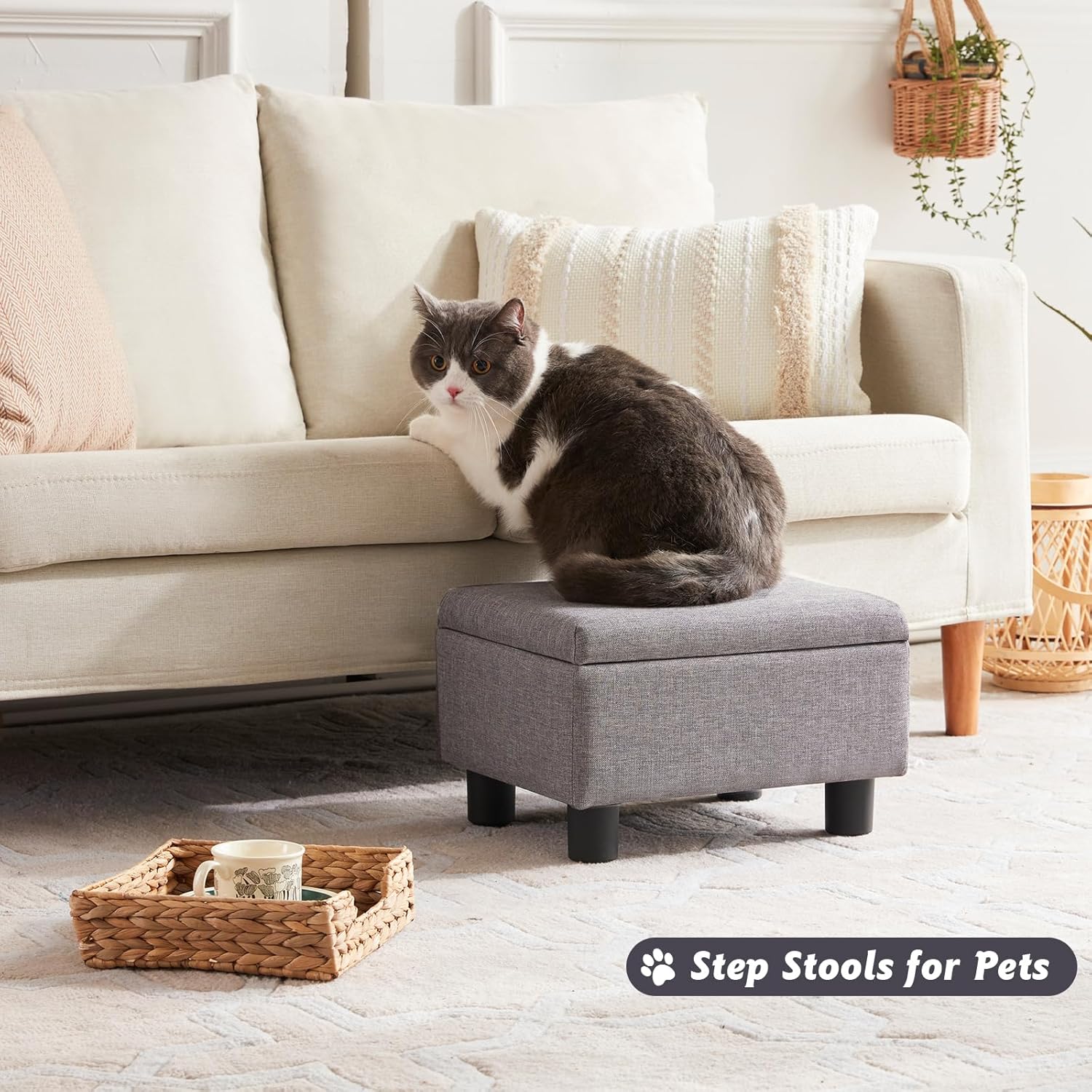 Small Foot Stool Under Desk Foot Stools Ottoman Footstool Foot Stools Small Footstools Foot Stool for Living Room Foot Rest 15" W x 12" D x 9.5" H Linen Dark Grey