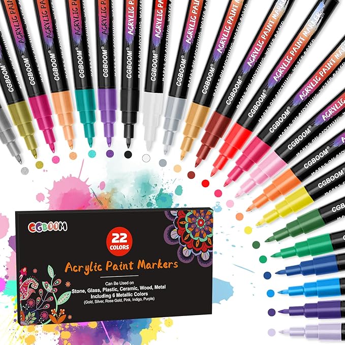 CGBOOM Acrylic Paint Pens, 22 Acrylic Paint Markers, 0.7 MM