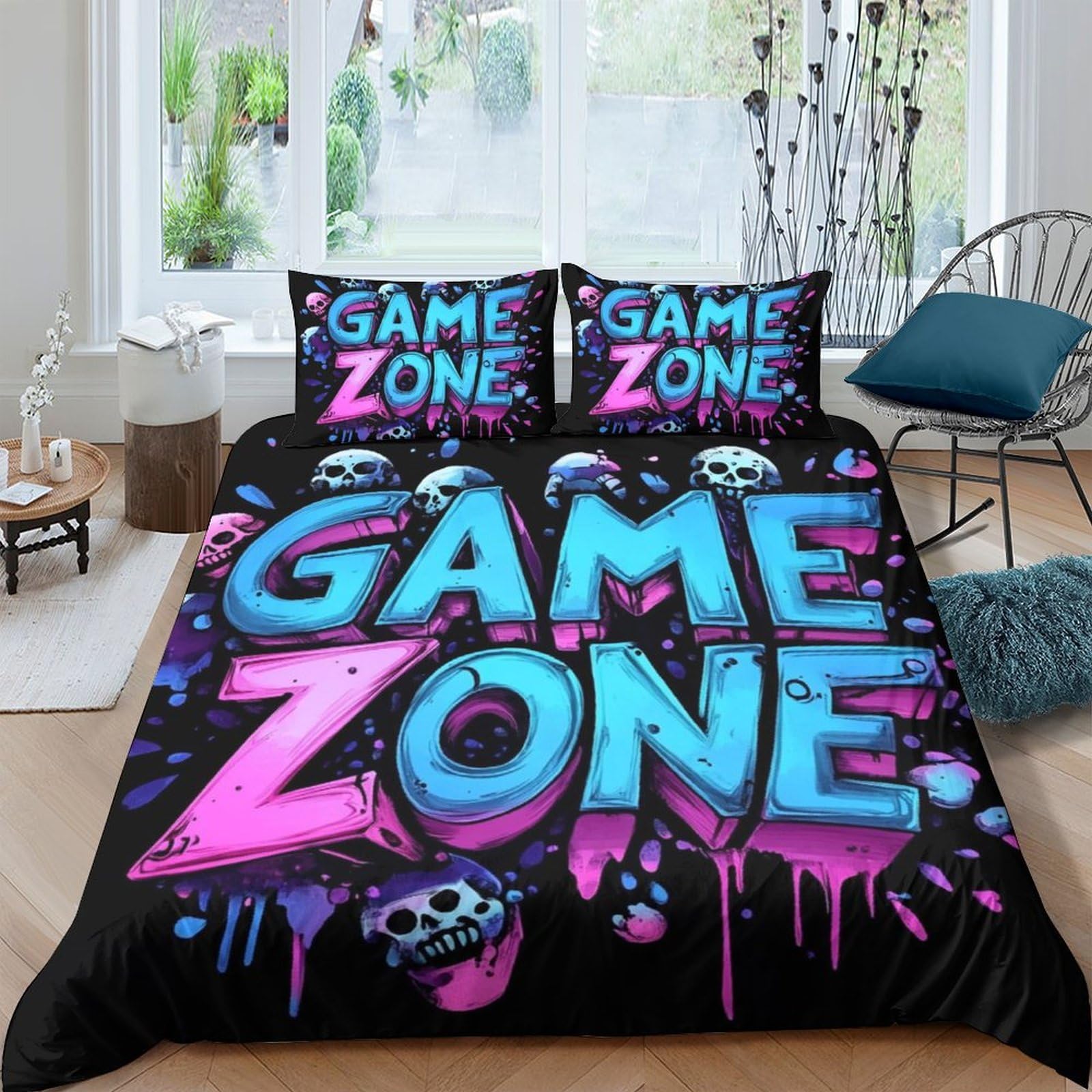 Ctjqhvkz Style-1 3D Printed Neon Graffiti Fitted Sheet Microfiber Soft Breathable Skull Art Mattress Cover For Bedroom Dorm Decor Single（135X200cm）