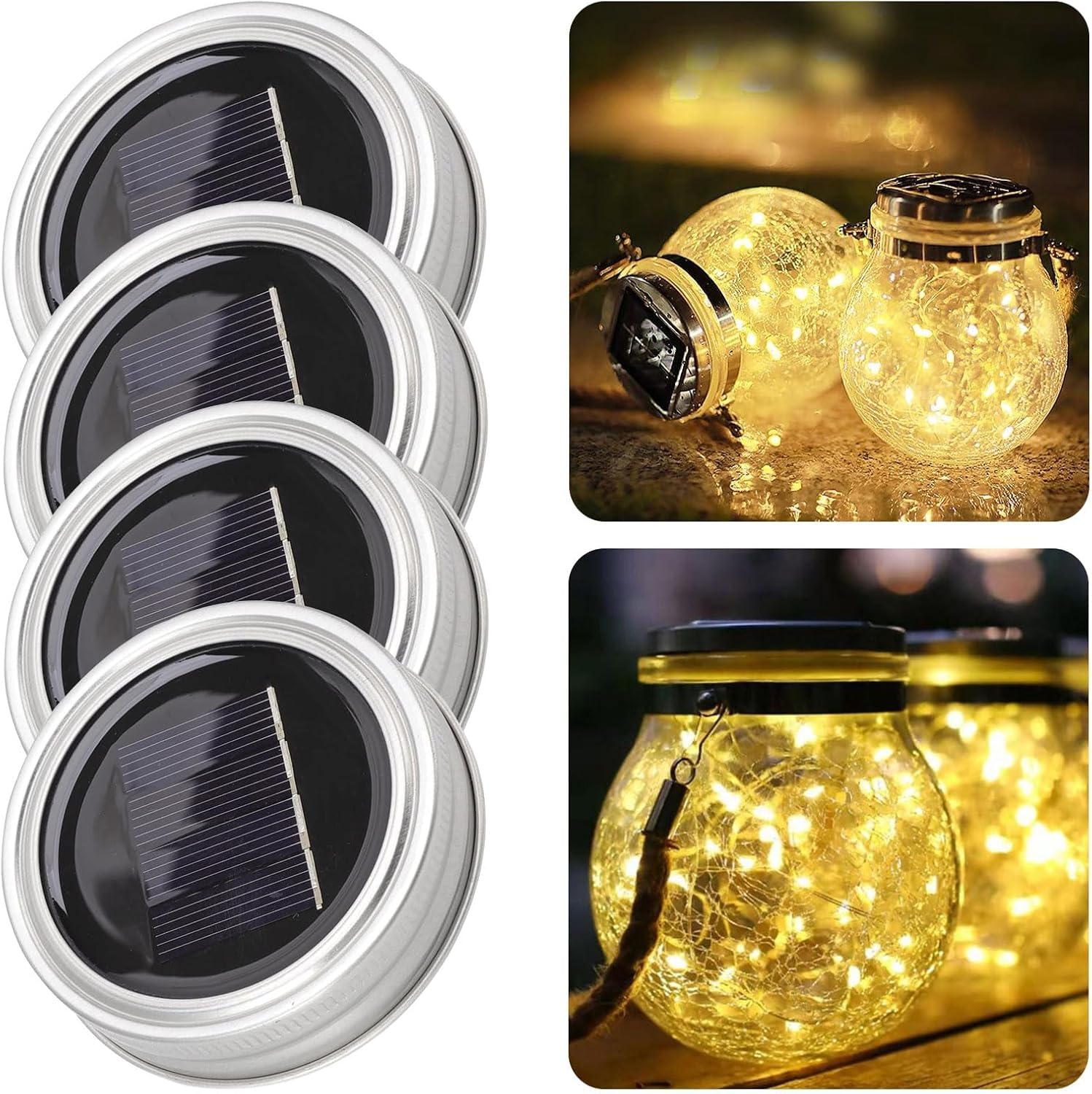 4 Stück Solarleuchten Ersatzteile 7CM,Solarleuchten Ersatz Top mit LED,Solarlampen Ersatz Top,Wasserdicht Solarleuchten Solarpanel Ersatzteil für Solarlaterne, Solar Gartenleuchten und DIY