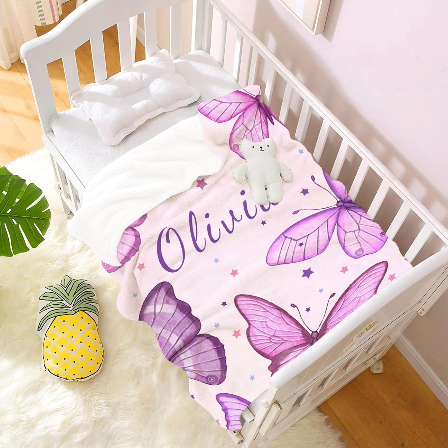 Custom Name Blanket Personalized Custom Baby Throw Blanket Memorial Gifts for Swaddle Toddler Birthday Name Customized Butterfly