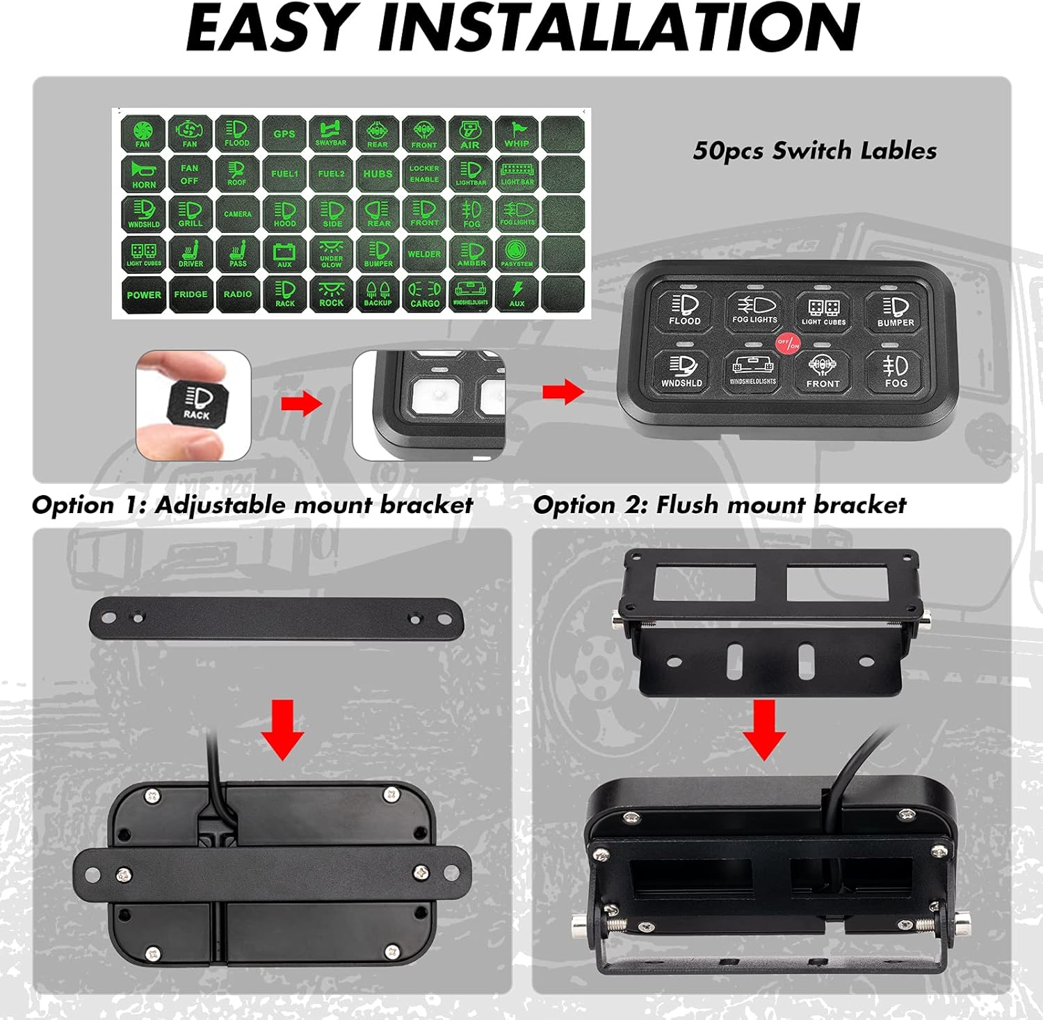 YCHOW-TECH 8 Gang Switch Panel, Universal Electronic Circuit Control Relay System with Green Backlit ON-Off Button for Truck Offroad Powersport UTV