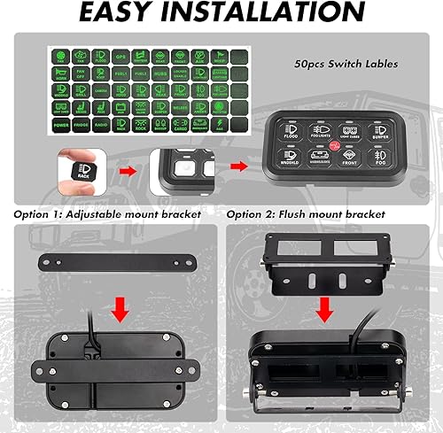 Miniatura 4 de YCHOW-TECH Panel de interruptor de 8 bandas, sistema de relé de control de circuito electrónico universal con botón de encendido y apagado