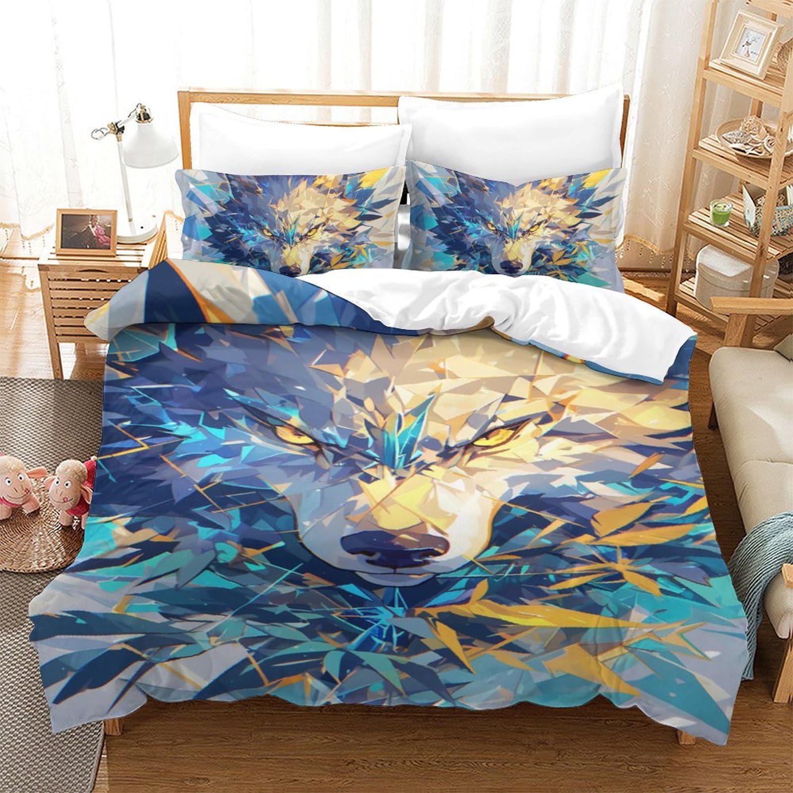 Housse de couette loup anti-plis et facile à repasser en microfibre super douce