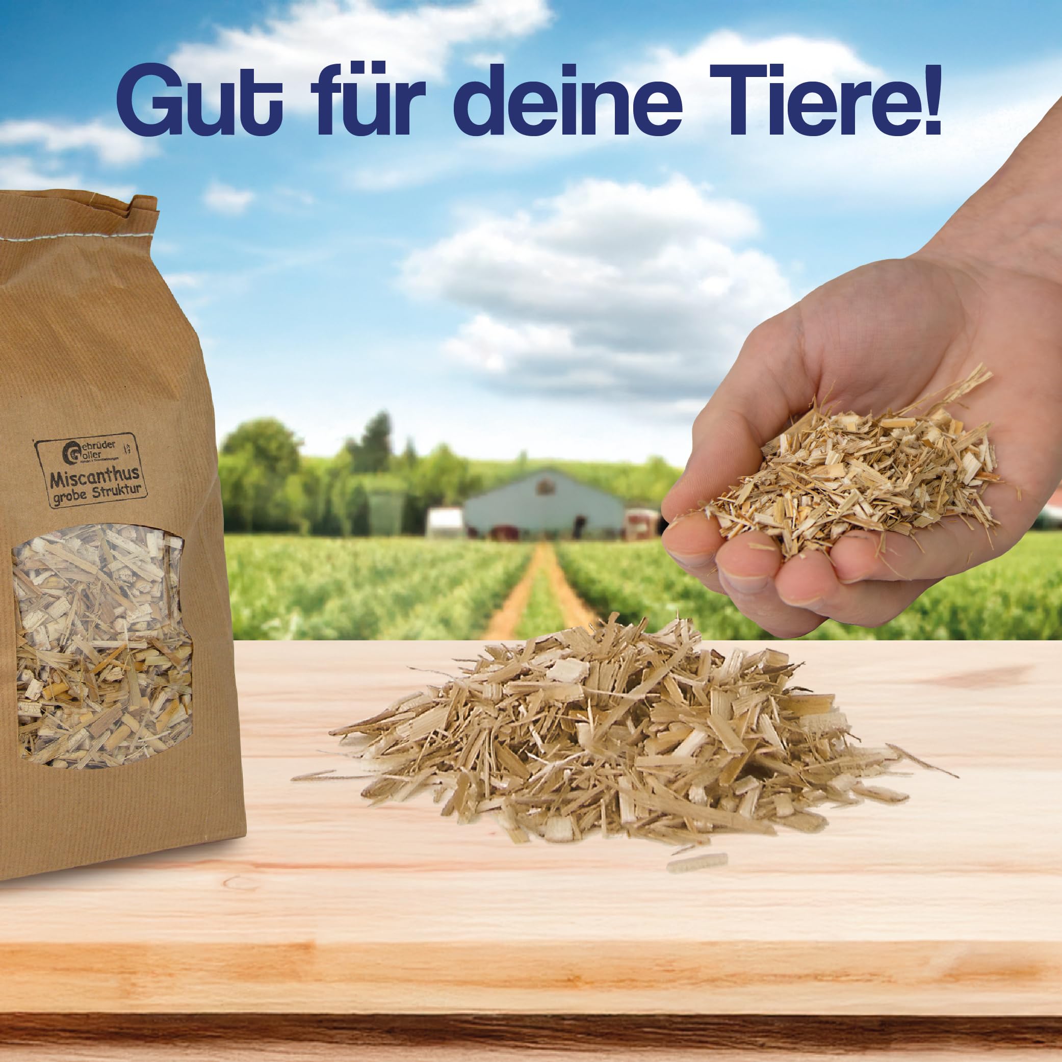 Bio Miscanthus Einstreu grob - Staubarm & Saugstark - Einstreu für Kleintiere wie Kaninchen, Meerschweinchen, Hamster - Kleintierstreu aus biologischem Anbau - 980L 100% Natur