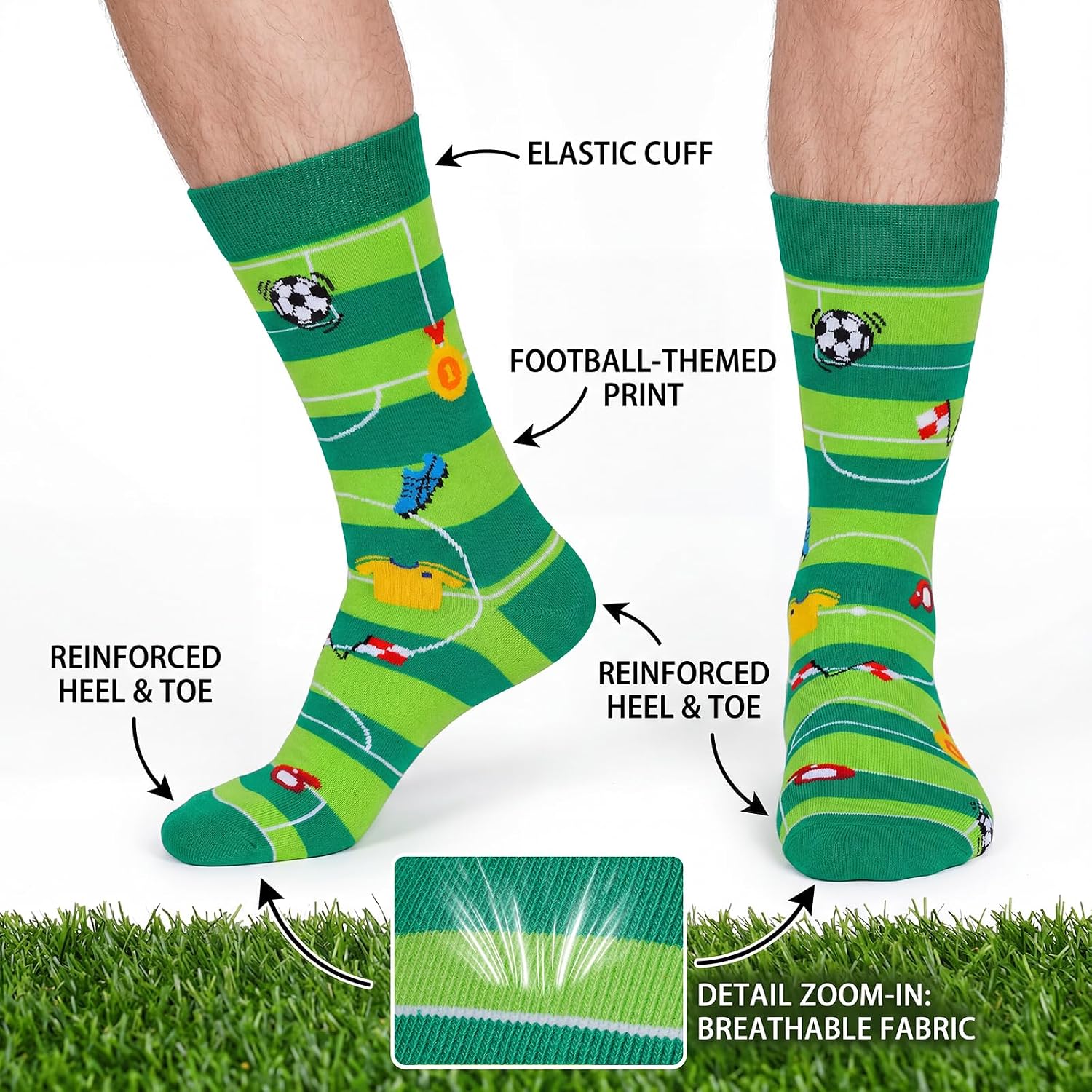 Sucrain 2 Pairs Soccer Socks for Men Youth Funny Novelty Sport Crew Socks Breathable Cotton Athletic Stockings for Soccer Lovers Team Player Coach Gifts