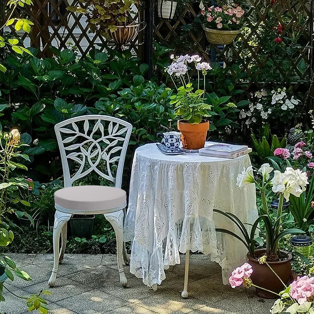 FARYODI Lot de 2 coussins de chaise ronds pour extérieur, 40 x 40 cm, imperméables, résistants à la décoloration, avec sangles, coussin d'assise en mousse à mémoire de forme pour meubles de terrasse