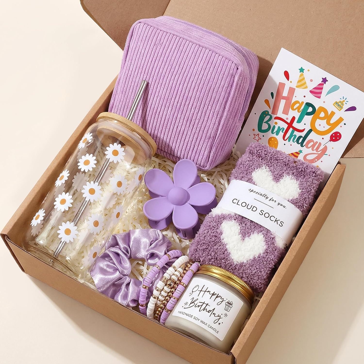 Birthday Gifts for Women, Gift Set for Her, Teen Girl, Sister, Daughter - Daisy Gift Box with Glass Cup | 10pc Self-Care Present, Womens Birthday Gifts, Gift Boxes
