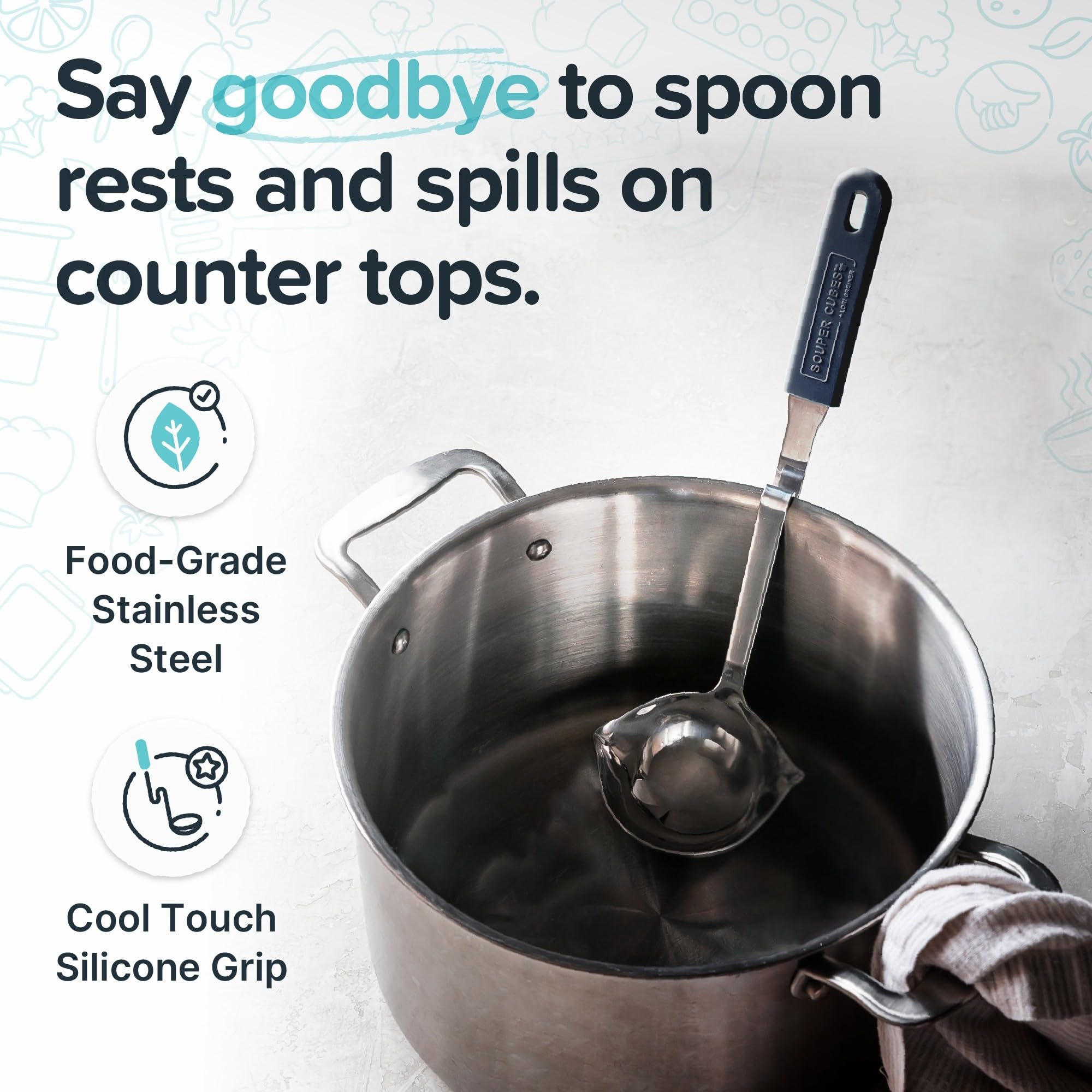 Souper Cubes Stainless Steel Soup Ladle - Patented Hook -3