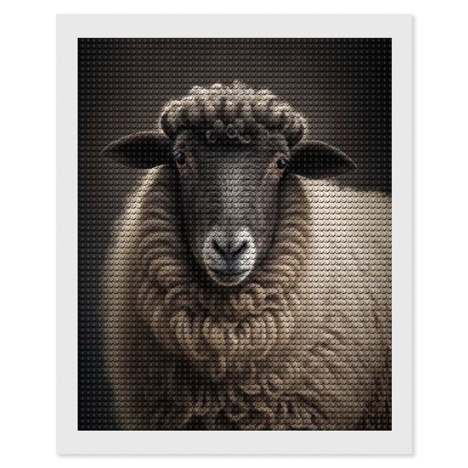 Junmoney Sheep Portrait on Dark Diamond Painting Canvas Set 16"x20", Easy to Enjoy, Adhesive Canvas, Office Decor, Holiday Gift Idea, with Tool Kit