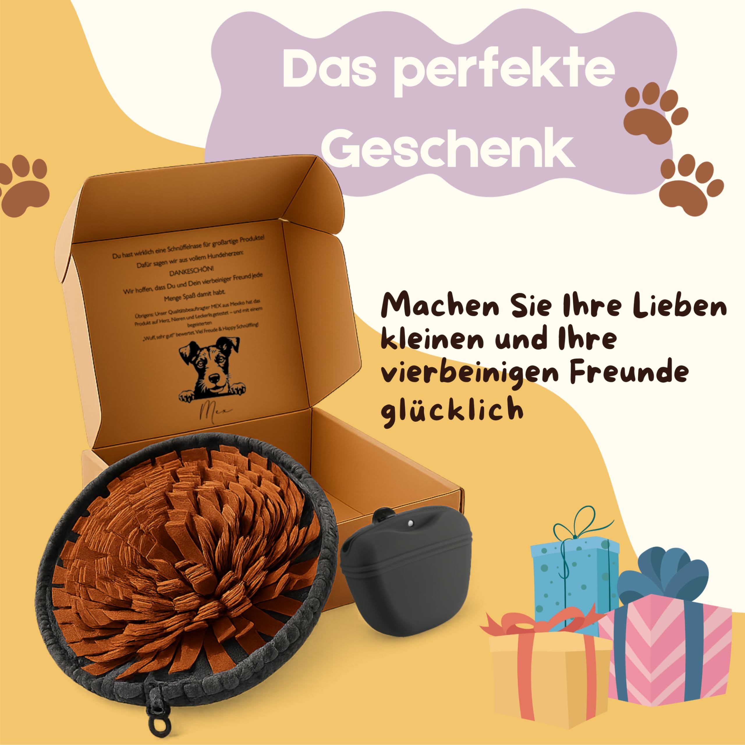 Schnüffelteppich Hund – Hundespielzeug 2-in-1 Set mit Leckerli-Beutel – Schnüffelmatte Beschäftigung für kleine & große Hunde & Welpen – Intelligenzspielzeug Nasenarbeit, rutschfest & waschbar