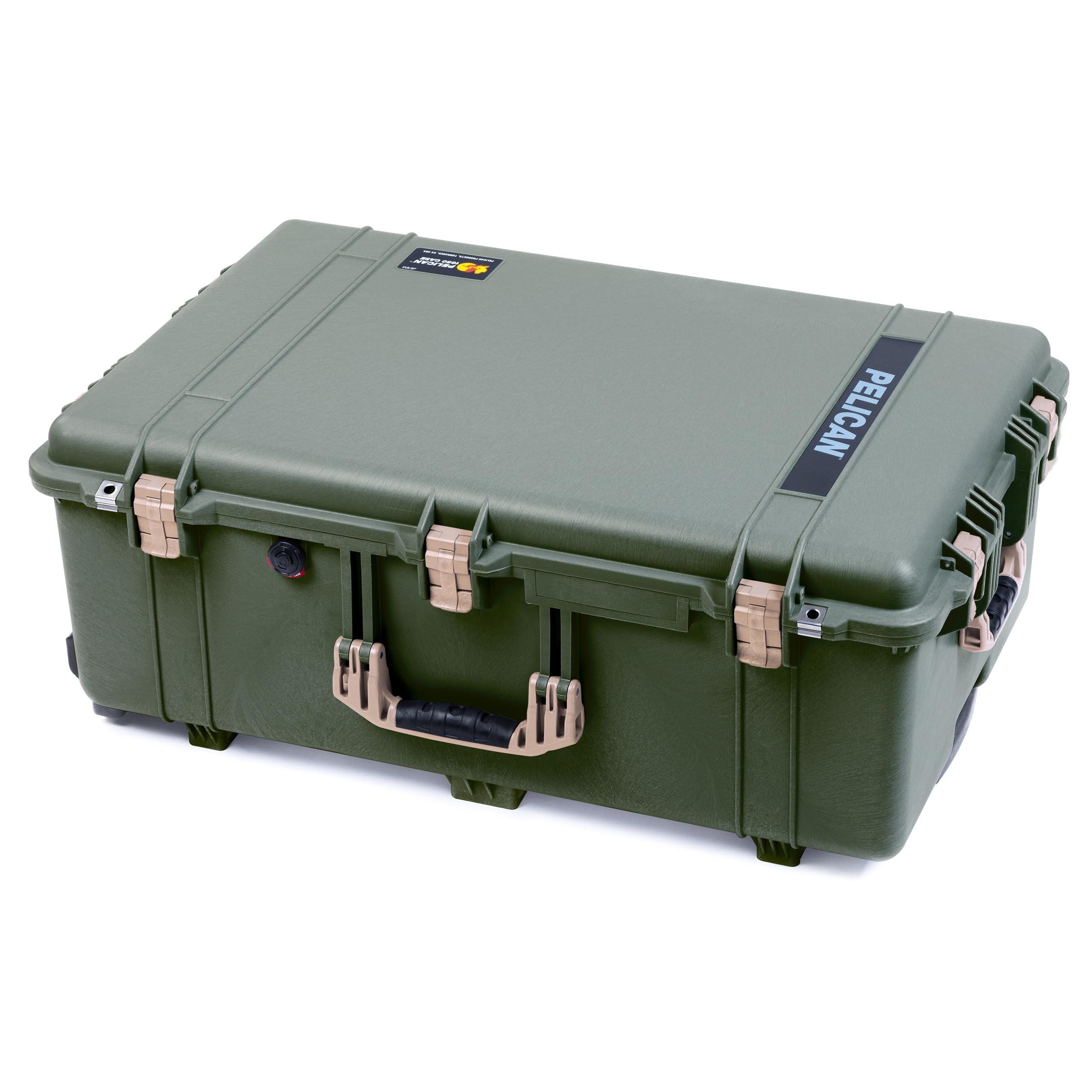 ColorCase Pelican 1650 Case OD Green - Large Sized Rolling Waterproof Case with Pick & Pluck Foam & Convoluted Lid Foam - Desert Tan Handles & Latches