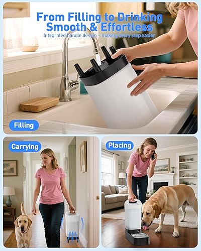 Miniatura 5 de Dispensador automático de agua para perros con filtro, 2.4 galones de gravedad grande, alimentador automático de agua para mascotas con cuenco de