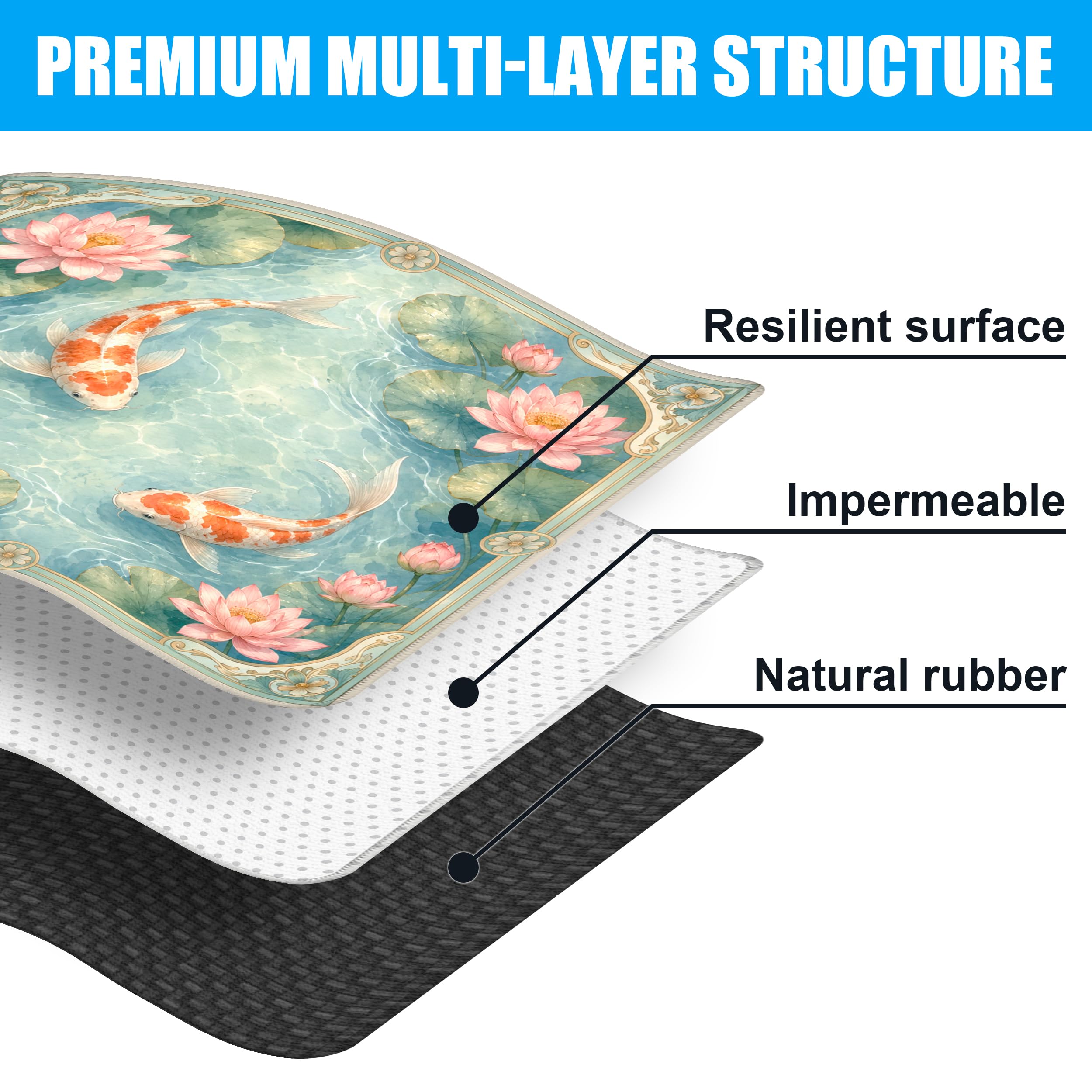 SODAVA Lotus Pond Koi Mahjong Mat 31,5 x 31,5 cm Élégant Jardin aquatique Asiatique Antidérapant Réduction du Bruit Tapis de Table de Jeu pour Mahjong, Jeux de société, Cadeaux pour joueurs de