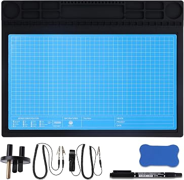 Anti Static Mat with Magnetic Screws Project Mat 36x20.5cm, ESD Mat with Grounding Accessories