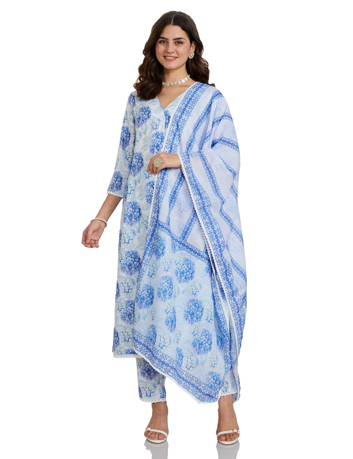 Amazon Brand – Myx Women’s Mughal Guldasta Print Kurta Pant Set with Dupatta (Available in Plus Sizes)