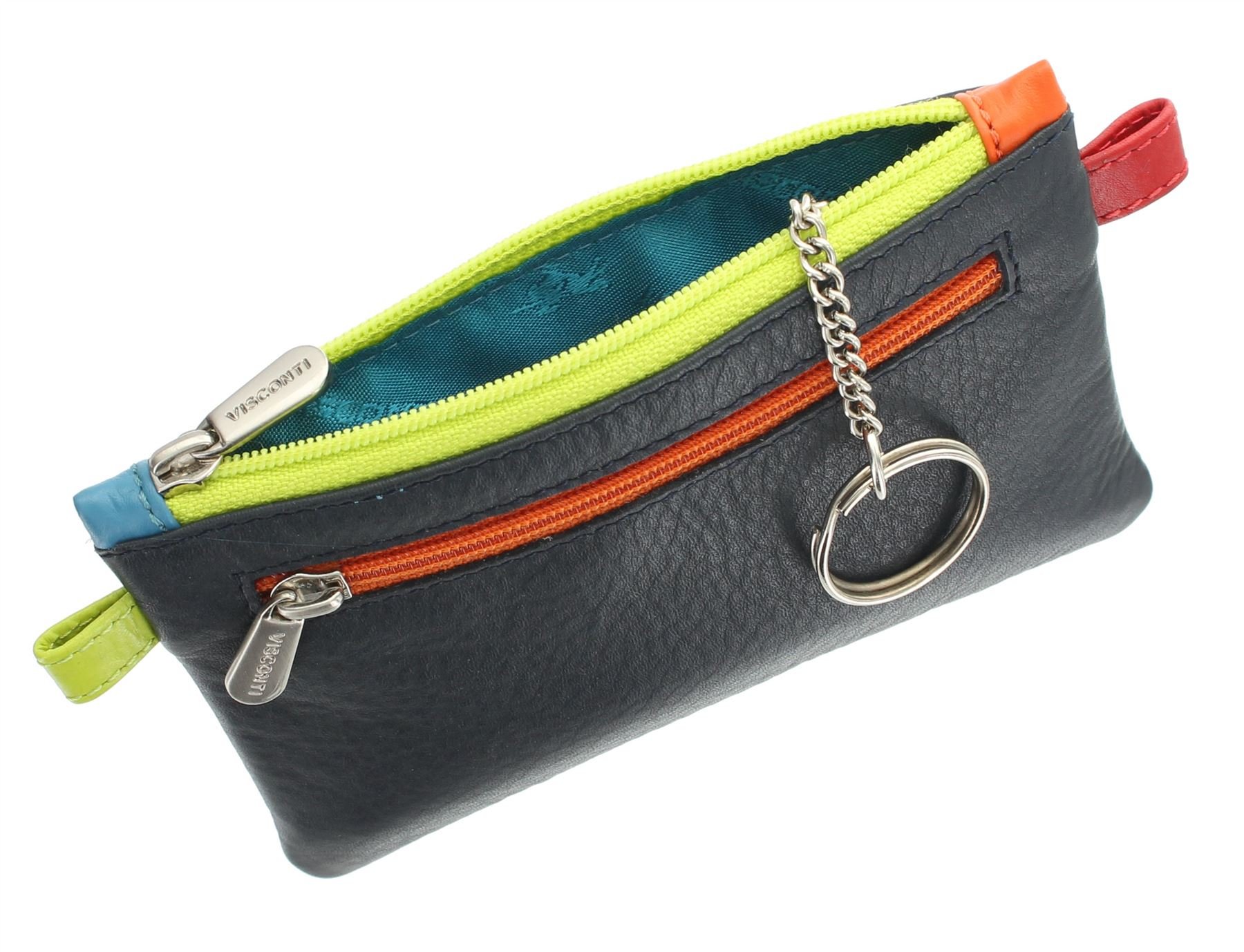 Visconti CORA Porte-Monnaie pour Pièces en Cuir avec Zip Supérieur et Porte-clé CP2 Marine Multi