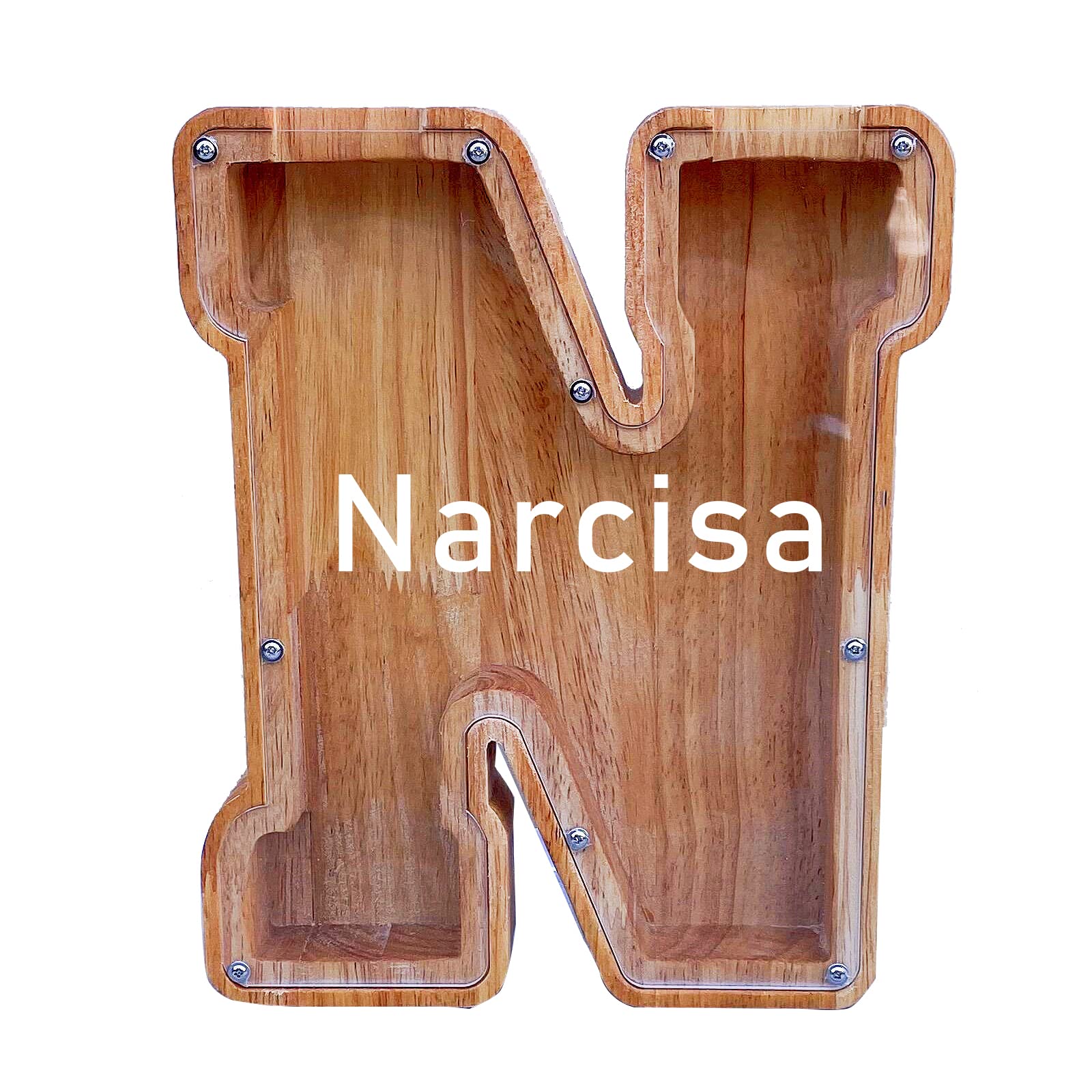 Large Piggy Bank for Kids Boys Girls, Personalized Wooden Letter Piggy Bank with Cut-Out Design, Alphabet Letter Coin Banks, Money Savings Box,Birthday Present for Kids Adults and Home Decoration (N)