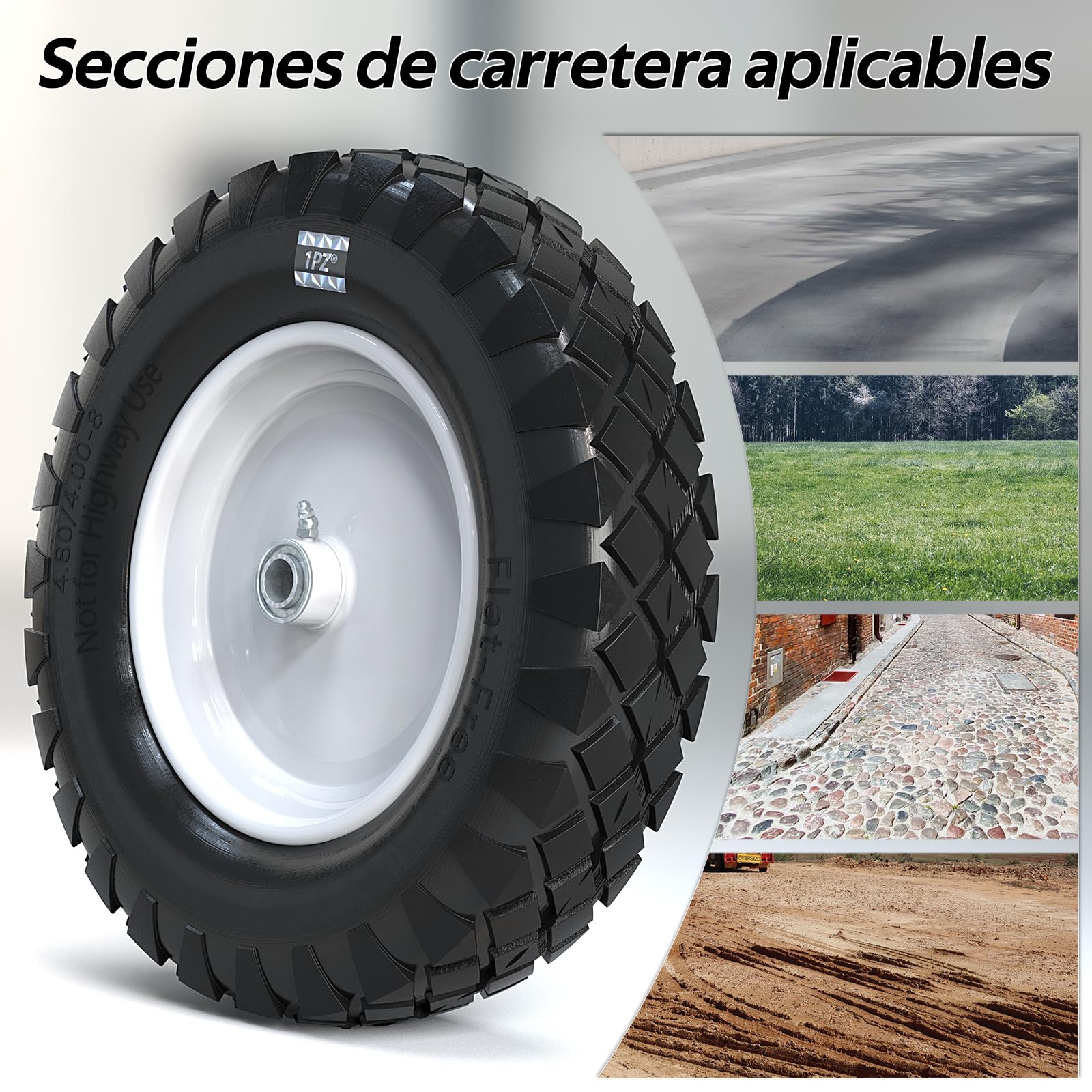 1PZ ES4-GQ8 Rueda de Carretilla 4.80 4.00-8 16" con rodamientos de 5/8" Neumático para Carretillas Remolques de Jardín Carros de mano