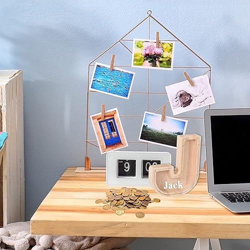 Miniatura 7 de Alcancía de madera personalizada para niños, niños pequeños y adultos  Banco de monedas de 26 letras de la A a la Z de gran tamaño  Caja de madera