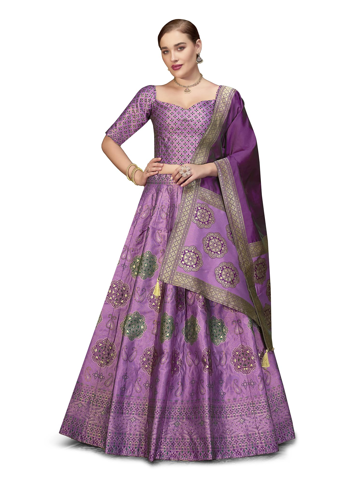 purvaja Women's Kanjiwaram Semi-Stitched Lehenga choli-picture-39