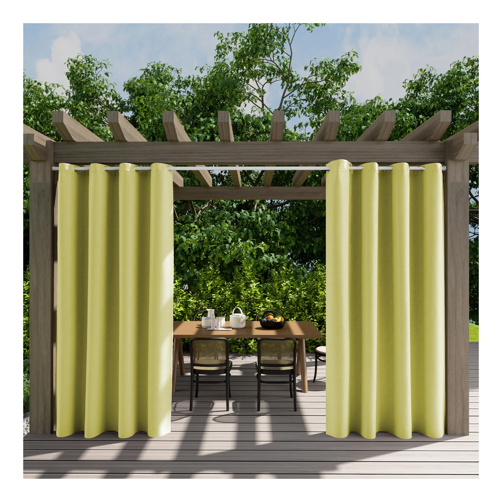 Lot de 2 rideaux d'extérieur imperméables avec œillets, protection contre les intempéries, pare-soleil pour intérieur/extérieur, balcon (140 x 260 cm, beige clair)