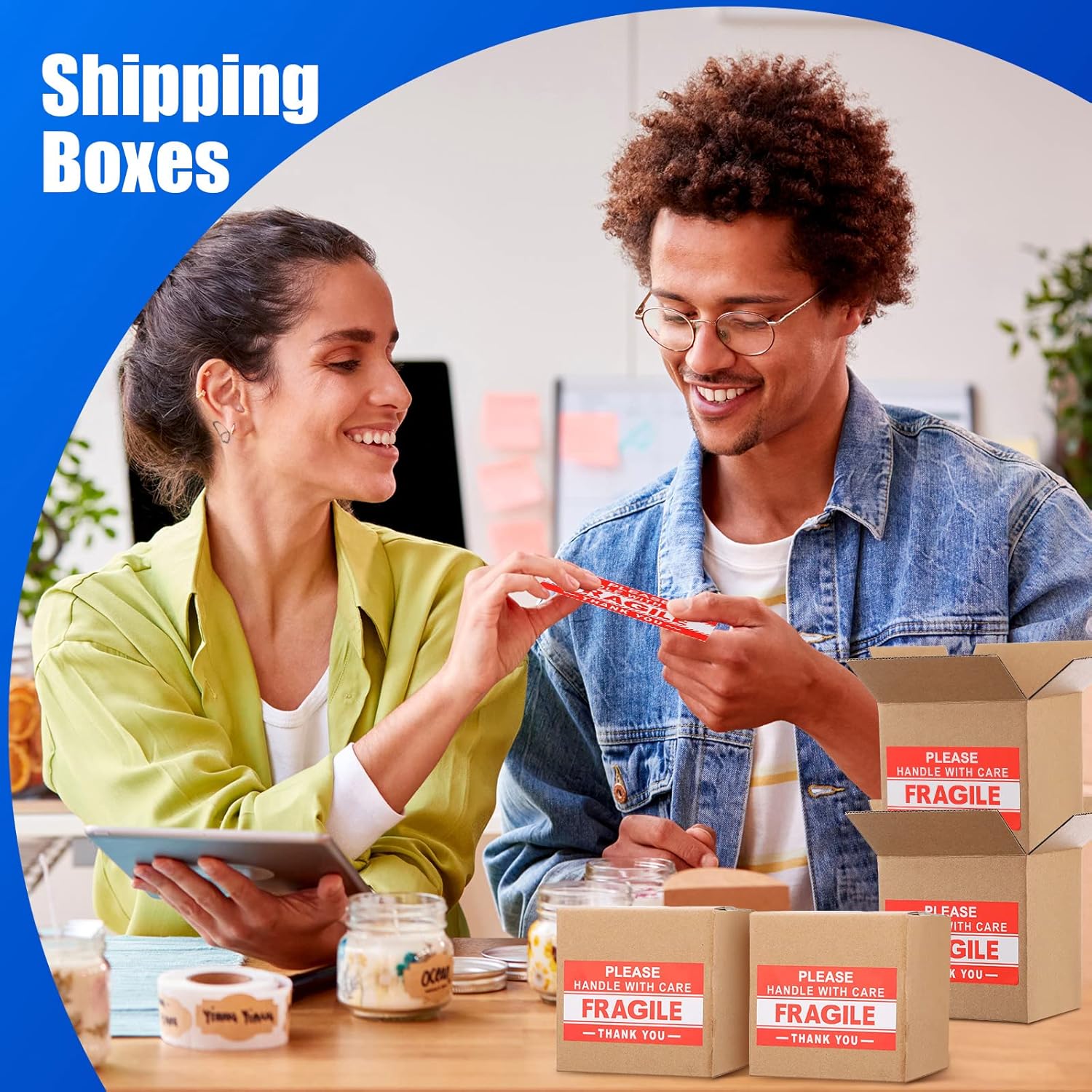 TaoBary 50 Set 4 x 4 Shipping Boxes for Small Business with Bubble Cushioning Wrap Fragile Packing Label Stickers Candle Small Mail Box Corrugated for Electronics Mug Gift
