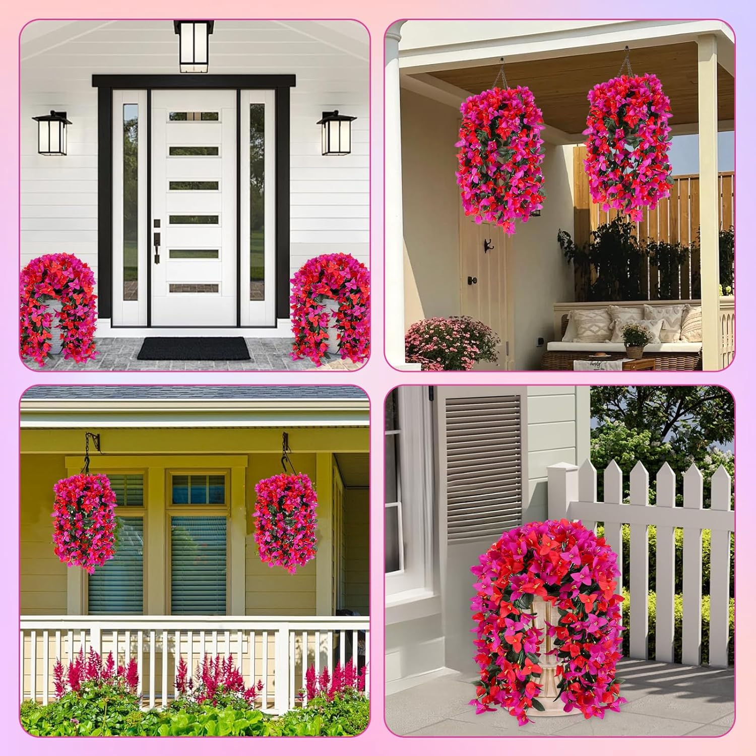Artificial Bougainvillea Flowers for Outdoor Plant,2 pcs Faux Hanging Flowers Bougainvillea for Outside Decoration,Fake Silk UV Resistant Vines for Front Door Porch(Rose red+Fuchsia) - Image 7