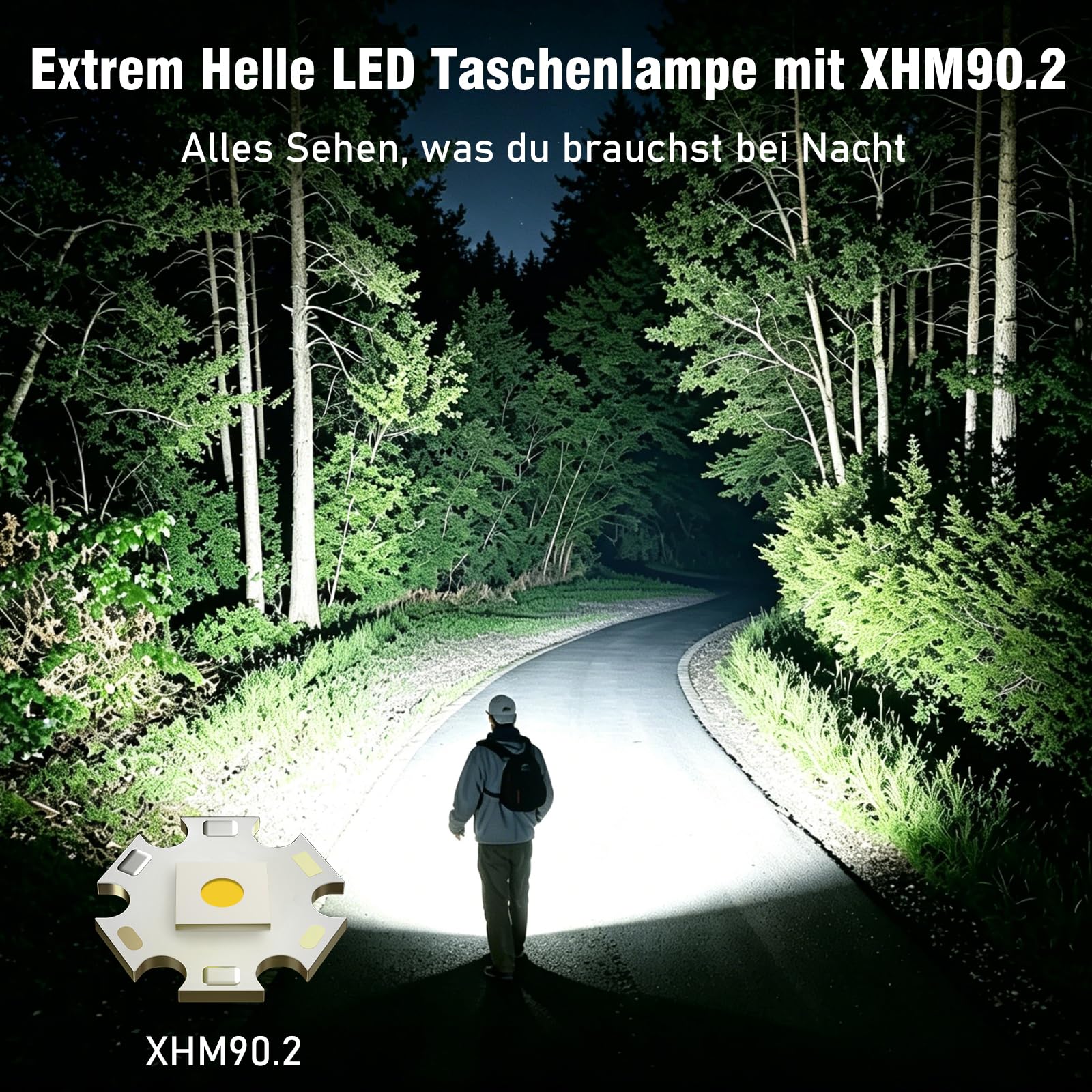 Shadowhawk 2 sztuki latarka LED do ładowania, 5000 lumenów, bardzo jasna latarka taktyczna z grubościenną aluminiową obudową (3 mm), 3 tryby, USB-C i klips – na kemping/na zewnątrz/w sytuacjach