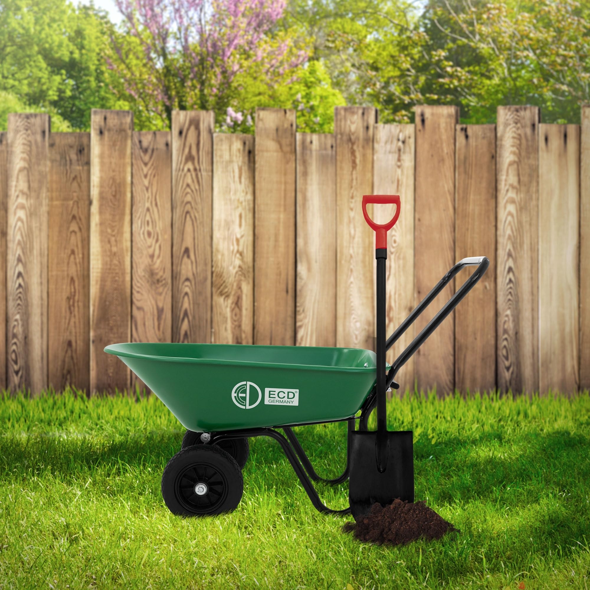 ECD Germany Schubkarrenwagen 78L, Gartenkarre mit Kippfunktion, Bauschubkarre mit Stahlrahmen, 2x PU-Reifen & PP-Wanne, 100 kg Tragkraft, Gartenschubkarre, Schiebkarre, Transportkarre für Garten & Hof