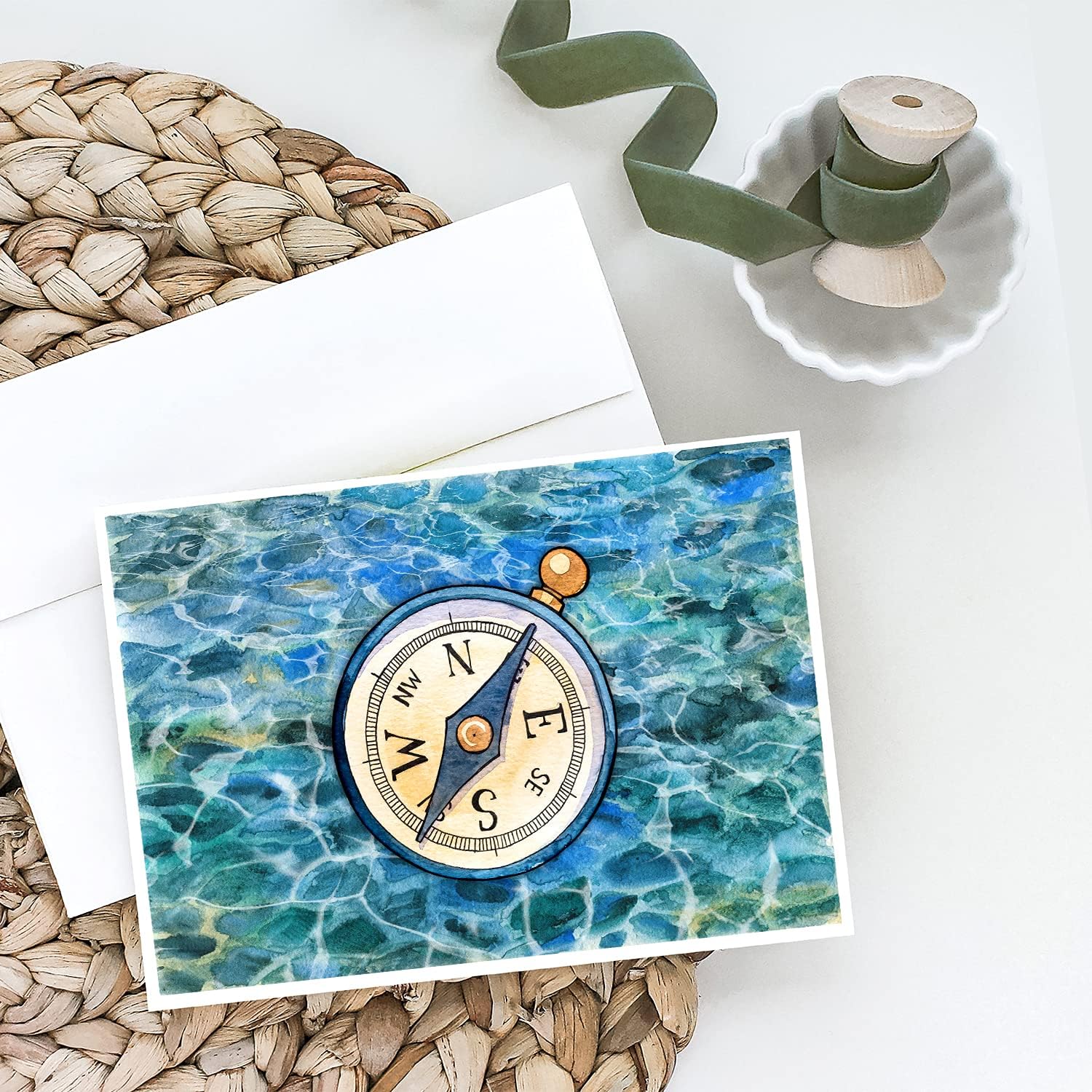 Caroline's Treasures BB5347GCA7P Compass Greeting Cards and Envelopes Pack of 8 Blank Cards with Envelopes Whimsical A7 Size 5x7 Blank Note Cards
