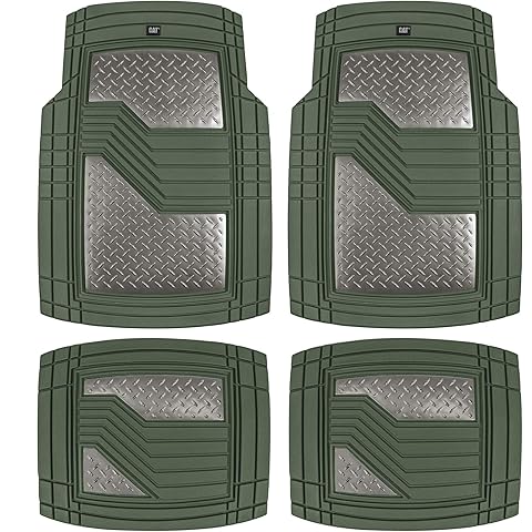 Cat® DiamondShield™ Rubber Floor Mats for Cars Trucks SUV, All Weather Protection, Front and Rear Car Mats with Heel Pad & Anti-Slip Backing, Universal Trim-to-Fit Rubber Floor Mats for Car, Green