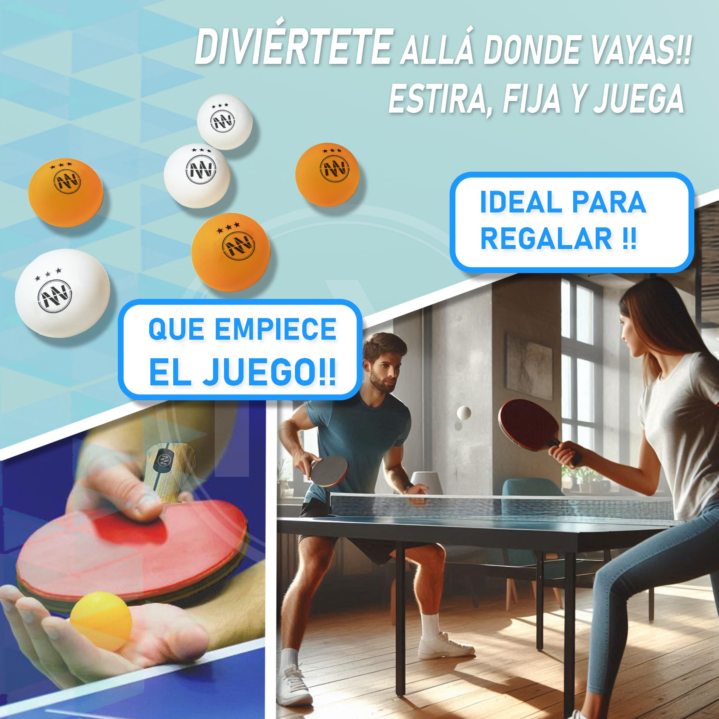 Set Ping Pong Profesional Red Extensible Palas Pelotas 3 Estrellas Portátil