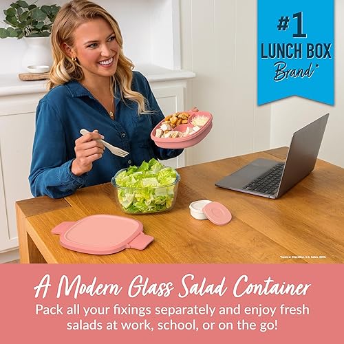 Miniatura 2 de Bentgo Recipiente de ensalada de vidrio todo en uno, ensaladera grande de 61 onzas con tapa, bandeja estilo bento, recipiente de salsa de 3 onzas y