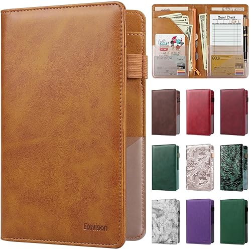 Miniatura 33 de EcoVision Libro de Servidor para Mesera, Organizador de Cuero para Mesero con Bolsillo con Cremallera, Libreta para Personal de Restaurante