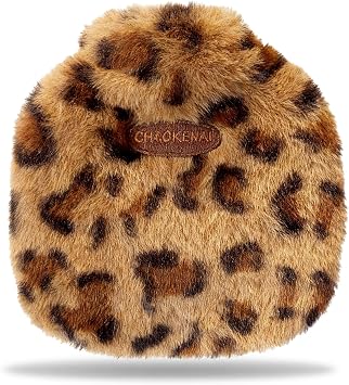 Small Hot Water Bottle with Cover 350ml, Leopard Print Fluffy Fleece Hot Water Bottle, Hotwater Bag for Men & Women Winter Comfort Keeping Hand Feet Warm